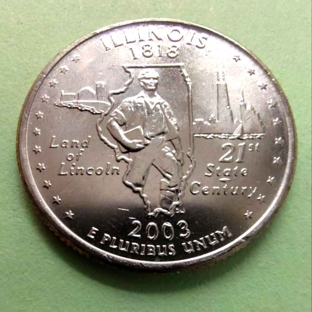 2003-P Uncirculated Illinois State Quarter from US Mint Roll.. Item #5078